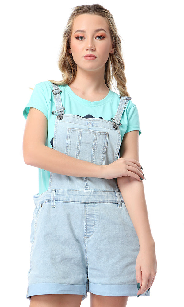 54346 Summer Light Blue Short Jeans Jumpsuit