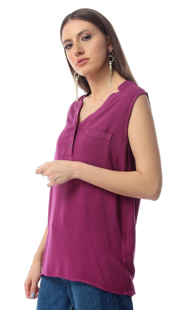 54411 Sleeveless Fluffy Shirt Wit Front Pocket - Violet Red - Ravin 