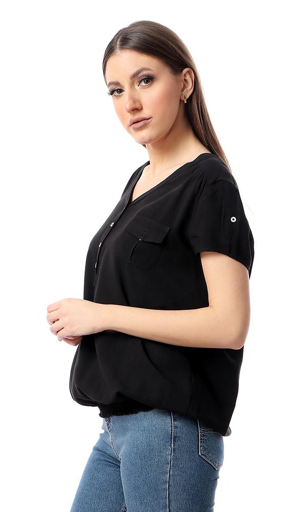 54414 Deep V-Neck Black Shirt With Hem - Ravin 
