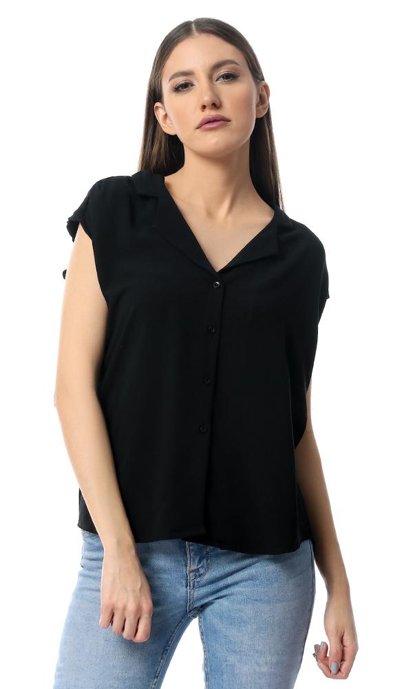 54417 Classic Sleeveless Buttoned Down Shirt - Black - Ravin 