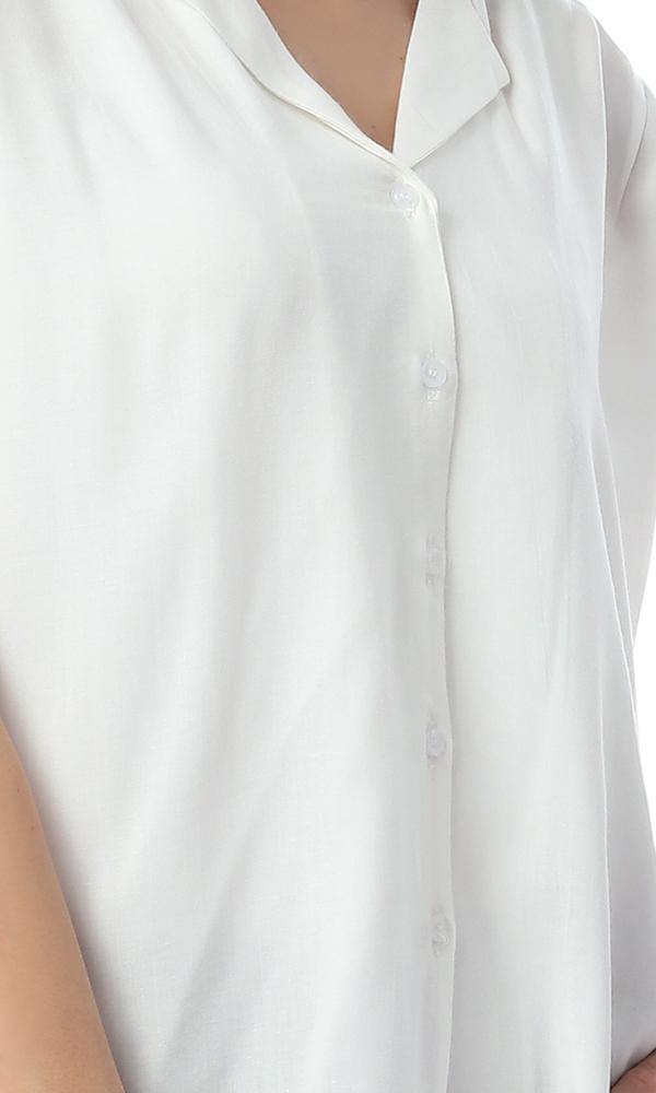 54421 Plain V-Neck Sleeveless Buttoned Off-White Shirt - Ravin 