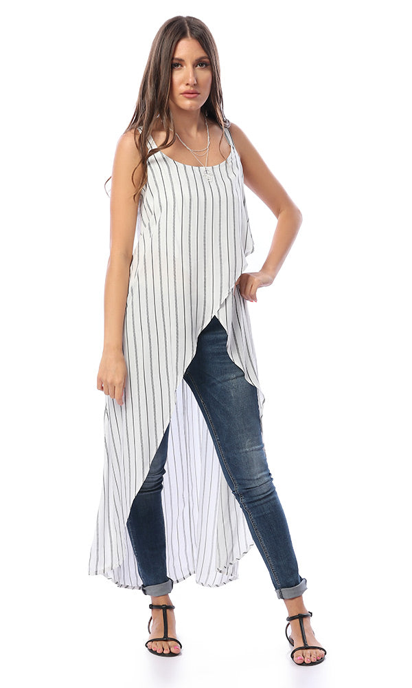 54461 Spaghetti Sleeves Stripe White & Black Top