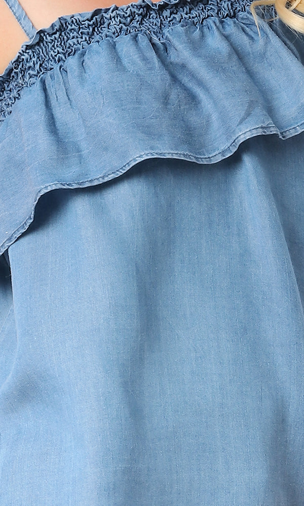 One Spaghetti Sleeves Blue Jeans Top