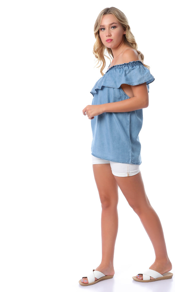 One Spaghetti Sleeves Blue Jeans Top