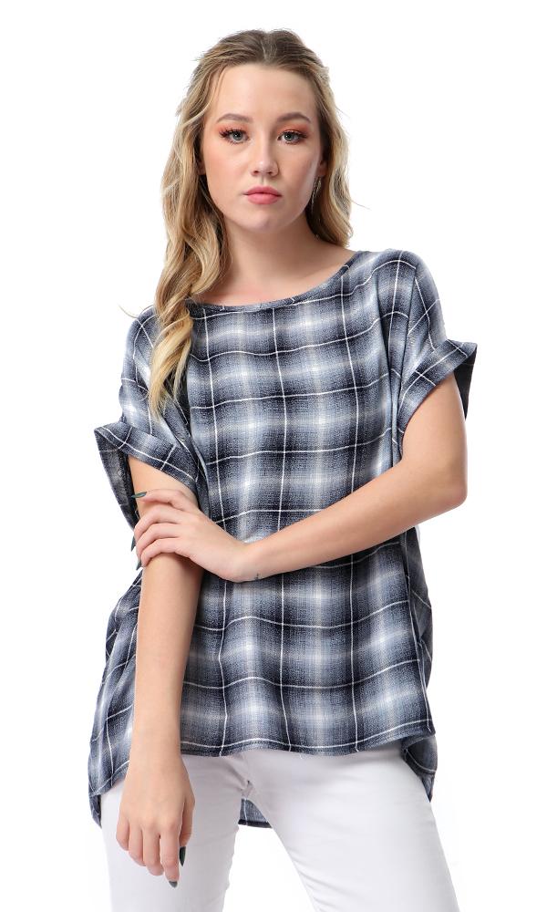 54511 Multi-Patterns Comfy Loose Dark Steel Blue Blouse - Ravin 