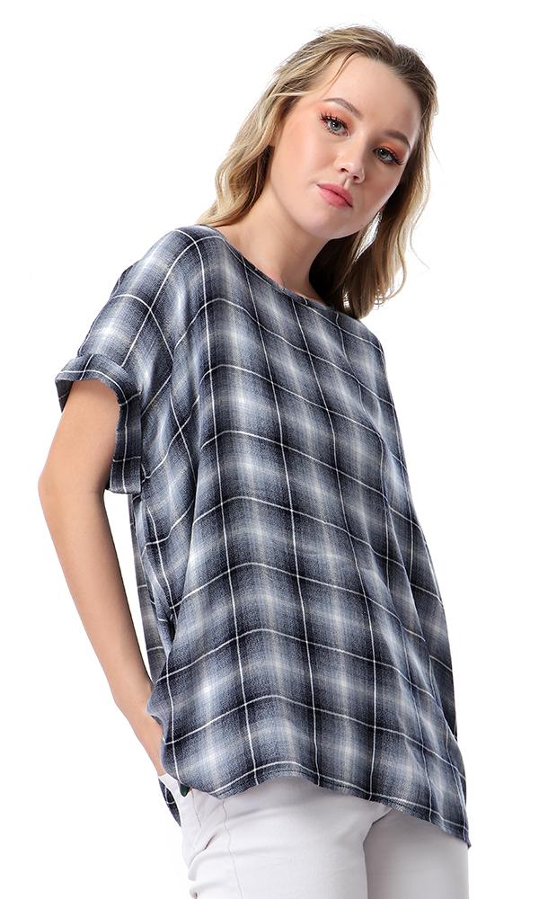 54511 Multi-Patterns Comfy Loose Dark Steel Blue Blouse - Ravin 