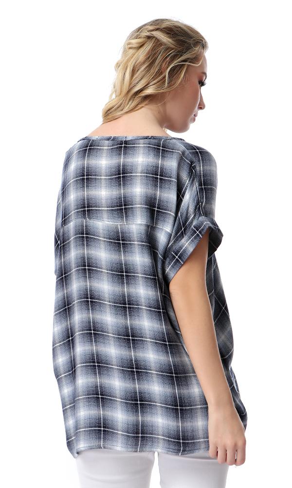 54511 Multi-Patterns Comfy Loose Dark Steel Blue Blouse - Ravin 