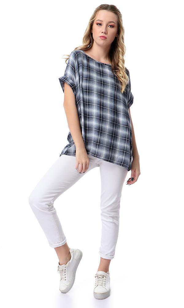 54511 Multi-Patterns Comfy Loose Dark Steel Blue Blouse - Ravin 