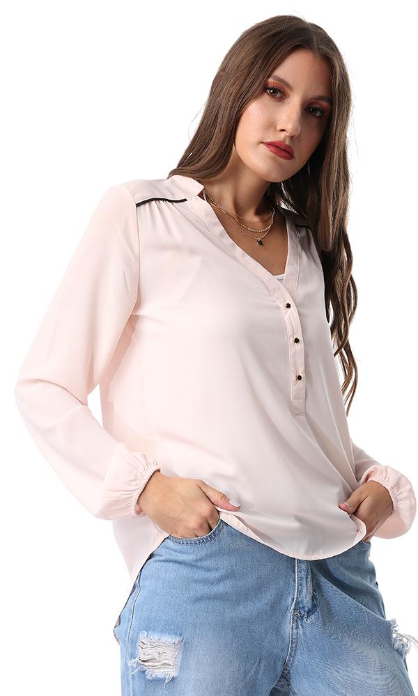 54514 Soft Chiffon Buttoned Neck Shirt Bisque - Ravin 