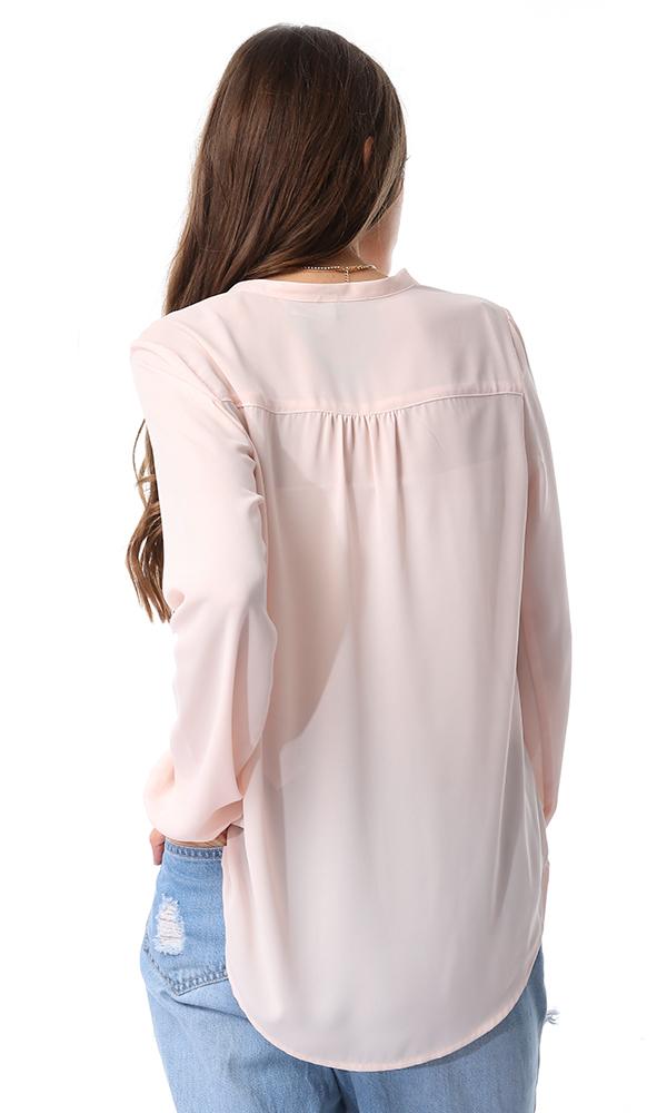 54514 Soft Chiffon Buttoned Neck Shirt Bisque - Ravin 