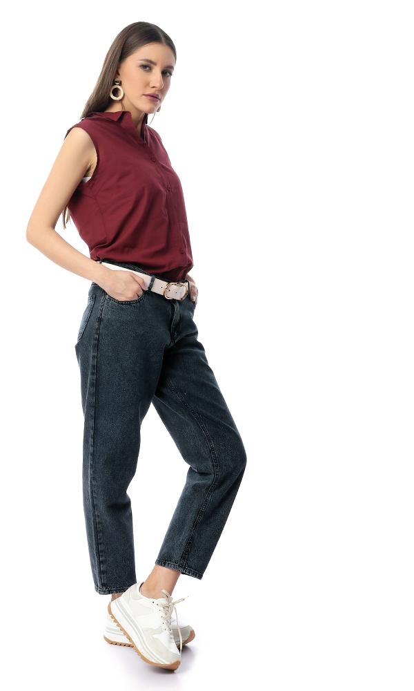 54518 Back Decorative Crochet Burgundy Sleeveless Shirt - Ravin 