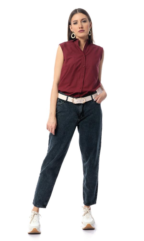 54518 Back Decorative Crochet Burgundy Sleeveless Shirt - Ravin 