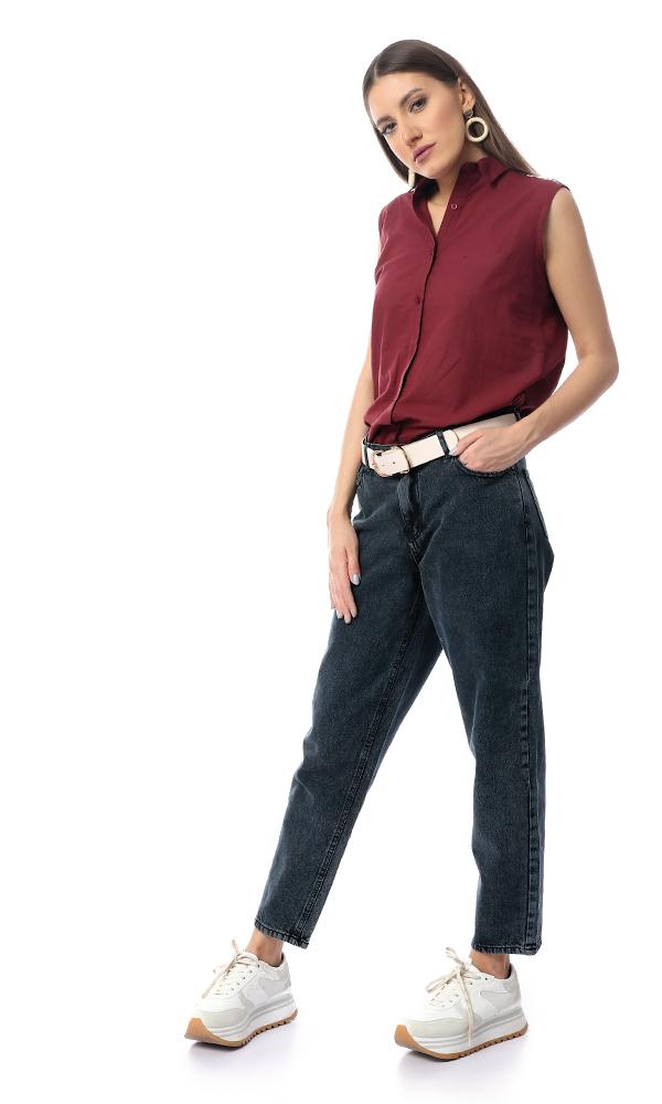54518 Back Decorative Crochet Burgundy Sleeveless Shirt - Ravin 