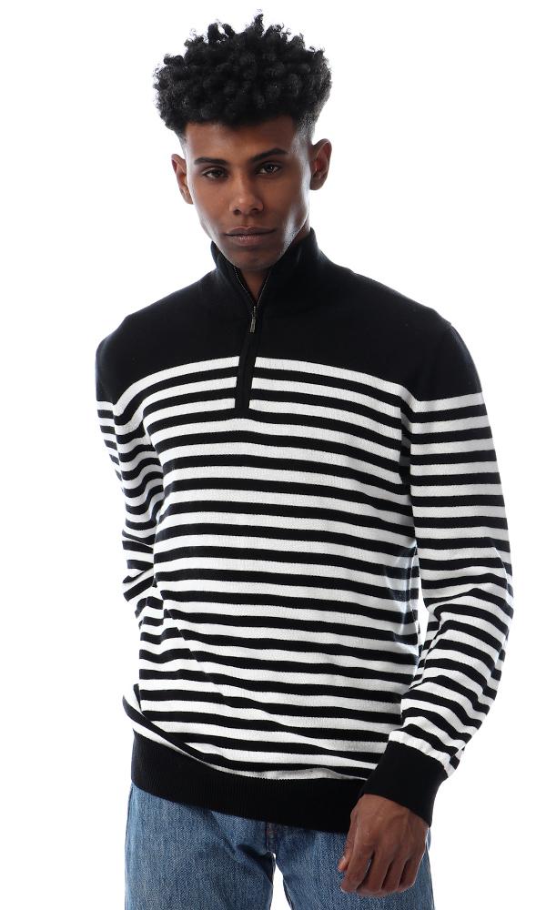 55011 Stylish Zip Through Neck Black Sweater - Ravin 