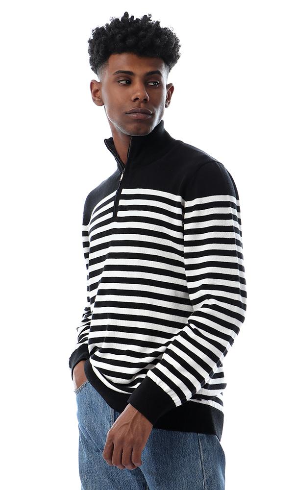 55011 Stylish Zip Through Neck Black Sweater - Ravin 