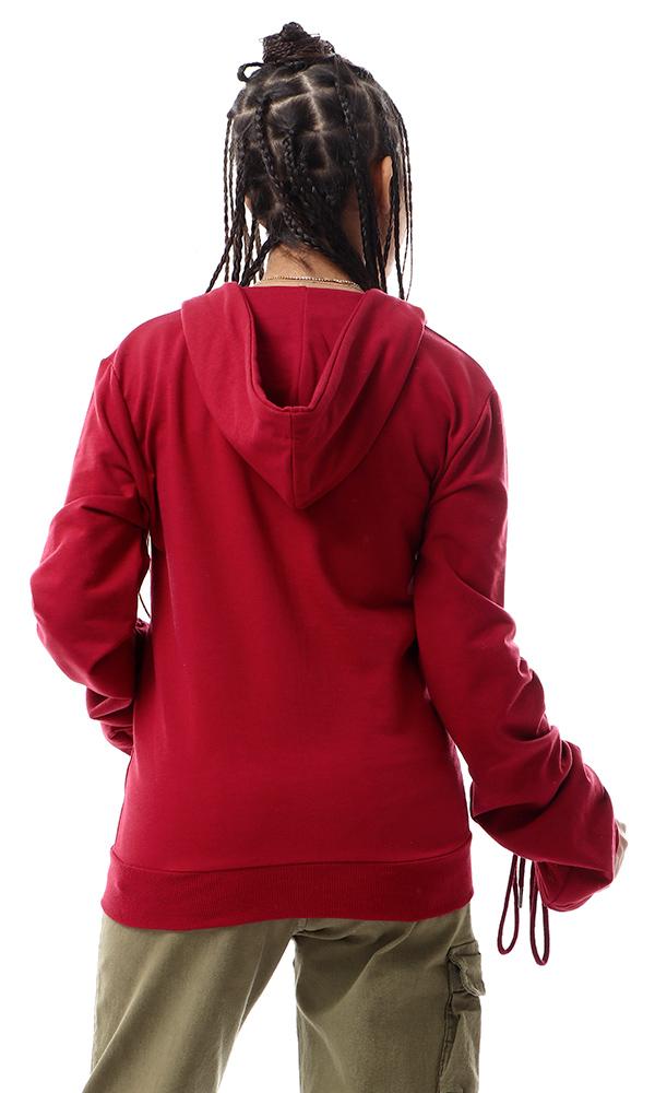 55131 Trendy Drawstring Sleeves Burgundy Solid Sweatshirt - Ravin 