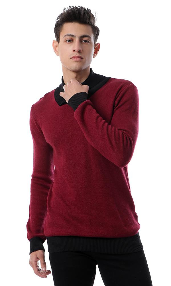 55259 V-Neck Casual Burgundy Pullover - Ravin 