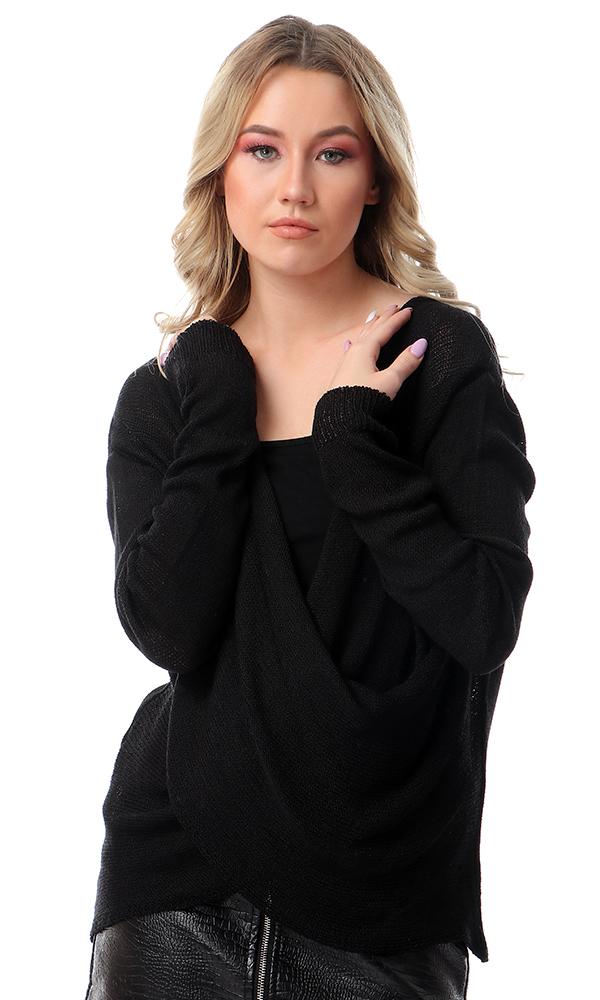 55296 Draped Backless Knitted Pullover - Black - Ravin 