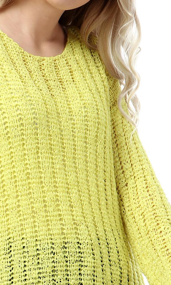 55325 Round Knitted Yellow Full Sleeves Pullover - Ravin 