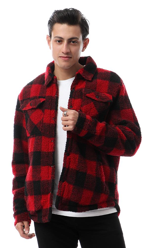 55435 Wool Plaids Fashionable Jacket - Red & Black - Ravin 