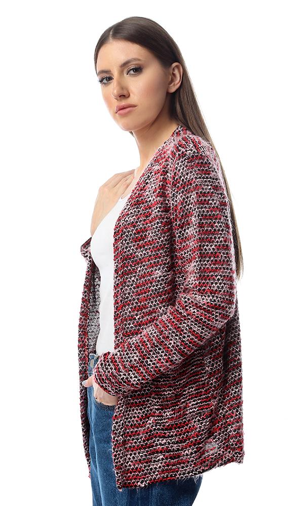 55497 Colourful Knitted Open Neckline Cardigan Multicolour - Ravin 