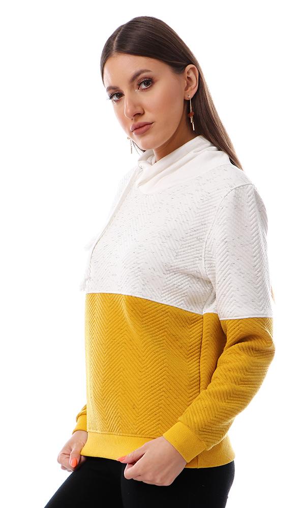55589 V-Neck Bi-Tone Chevron Mustard & Off-White Sweatshirt - Ravin 