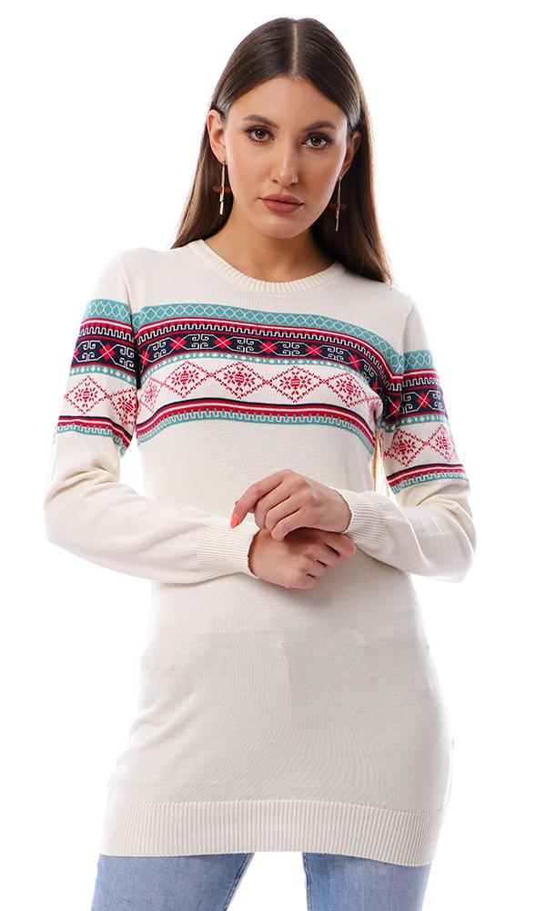 55784 Chest Winter Pattern Off-White Long Pullover - Ravin 