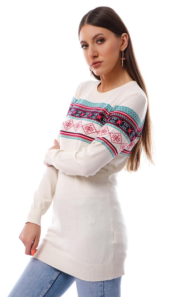 55784 Chest Winter Pattern Off-White Long Pullover - Ravin 