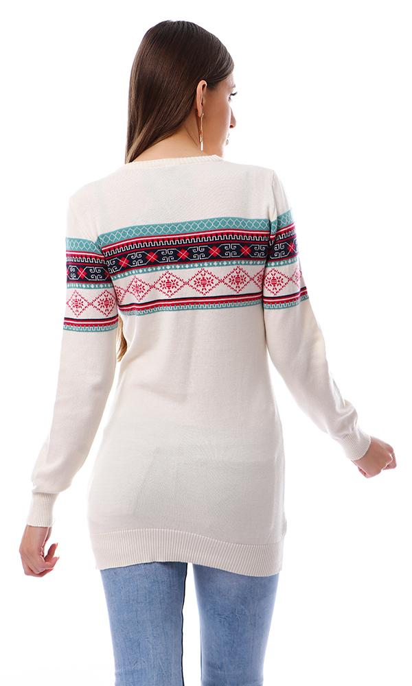 55784 Chest Winter Pattern Off-White Long Pullover - Ravin 