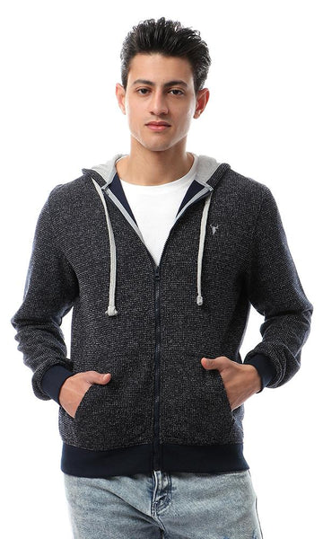 55944 Fashionable Hooded Neck Heather Navy Blue Hoodie - Ravin 