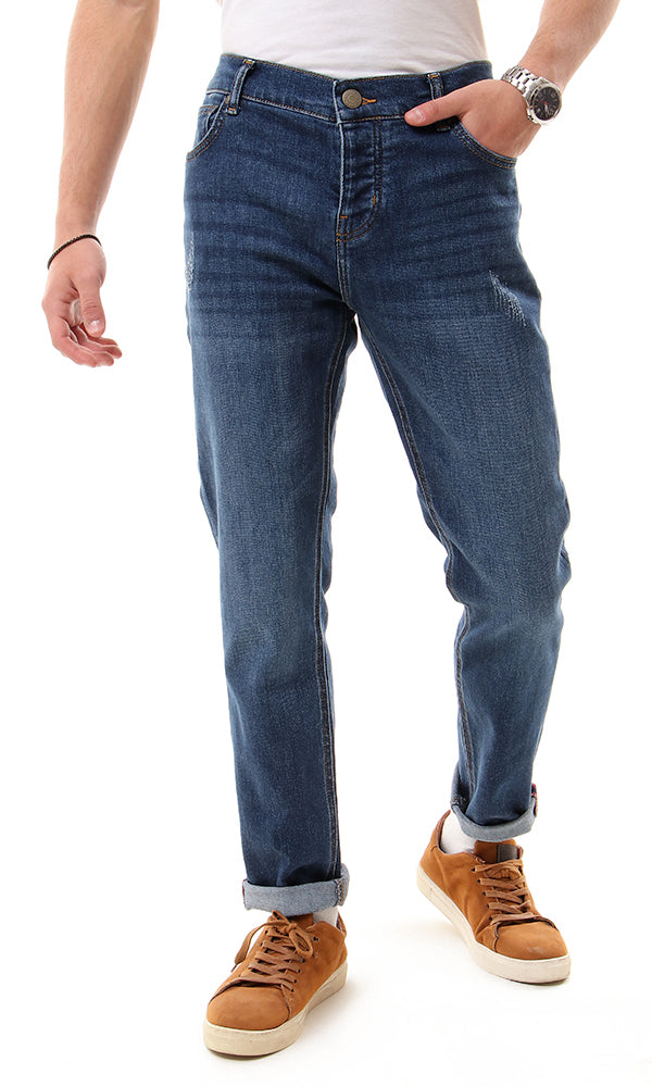 56224 Dark Blue Jeans Casual Solid Jeans With Five Pockets - Ravin 