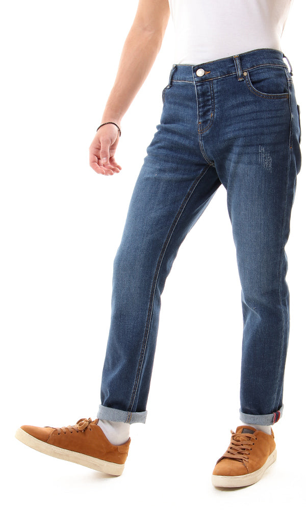 56224 Dark Blue Jeans Casual Solid Jeans With Five Pockets - Ravin 