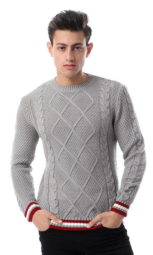 56282 Casual Round Knitted Grey Pullover - Ravin 