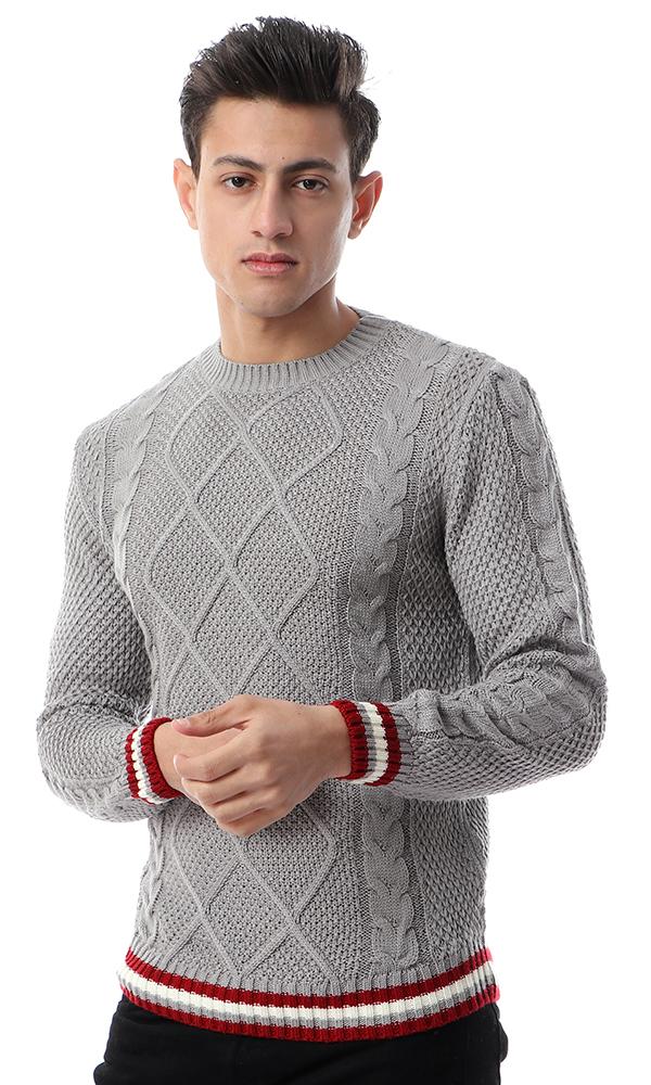 56282 Casual Round Knitted Grey Pullover - Ravin 