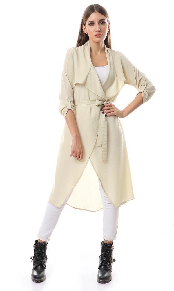 56516 Simple Solid Open Neckline Beige Cardigan - Ravin 