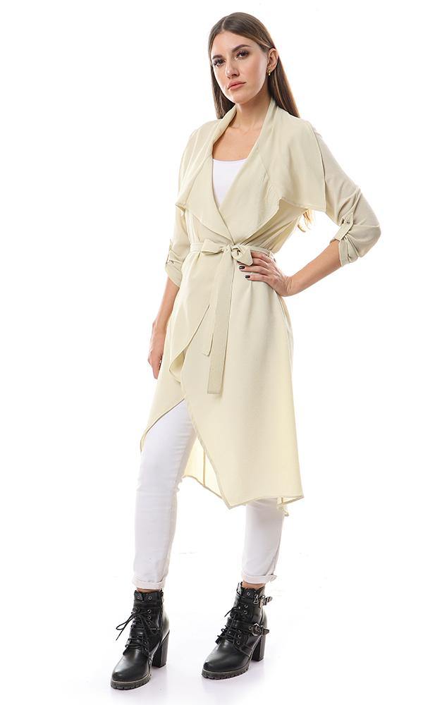 56516 Simple Solid Open Neckline Beige Cardigan - Ravin 