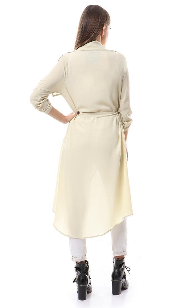 56516 Simple Solid Open Neckline Beige Cardigan - Ravin 