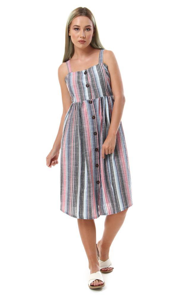 56520 Spaghetti Strap Colorfule Striped Dress - Ravin 