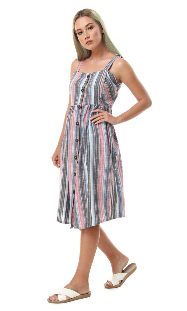 56520 Spaghetti Strap Colorfule Striped Dress - Ravin 