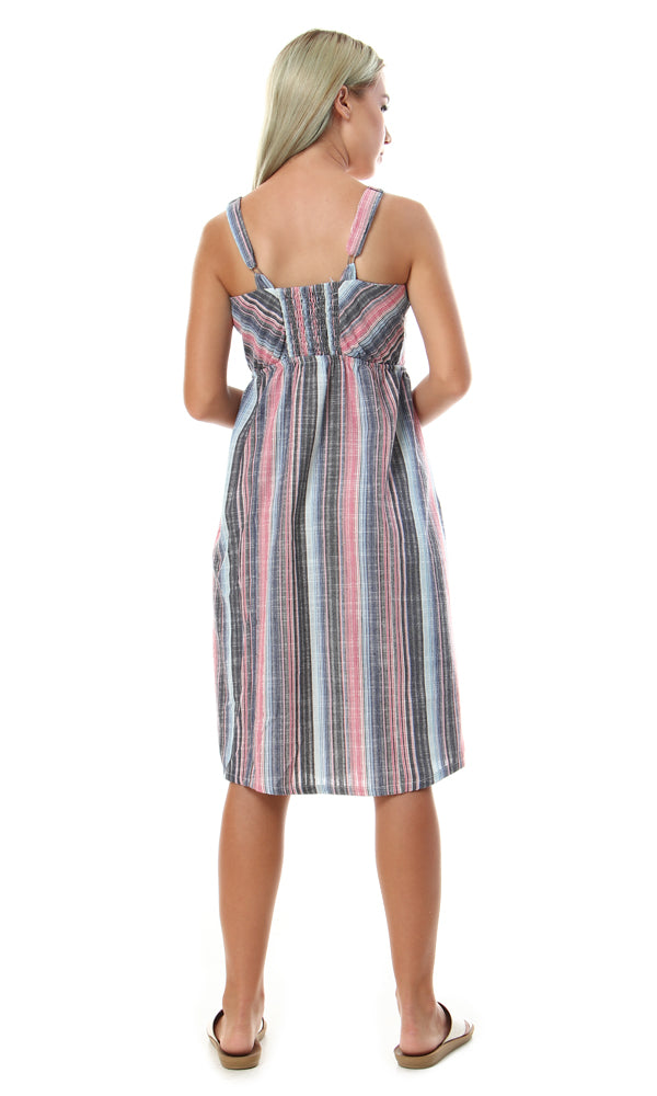 56520 Spaghetti Strap Colorfule Striped Dress - Ravin 