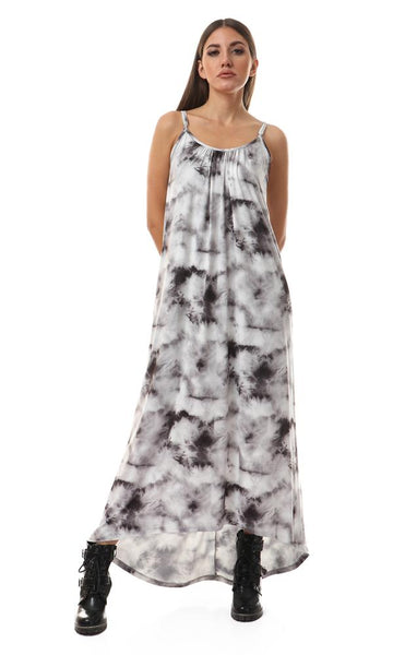 56526 Tie-Dye Spaghetti Strap Maxi Dress - Grey - Ravin 