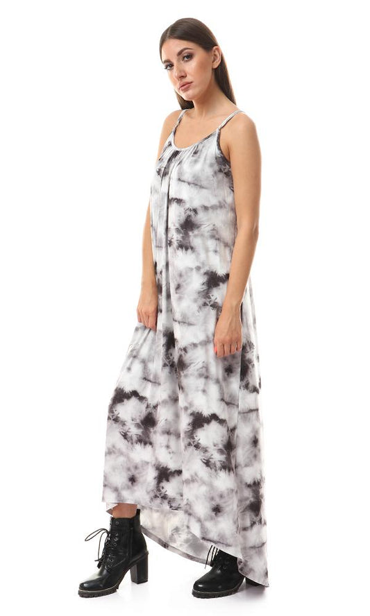 56526 Tie-Dye Spaghetti Strap Maxi Dress - Grey - Ravin 