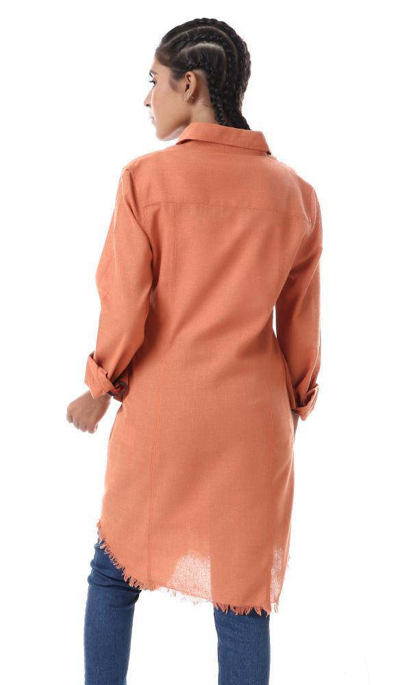 56549 Distressed Trim Full Sleeves Long Shirt - Burnt Orange - Ravin 