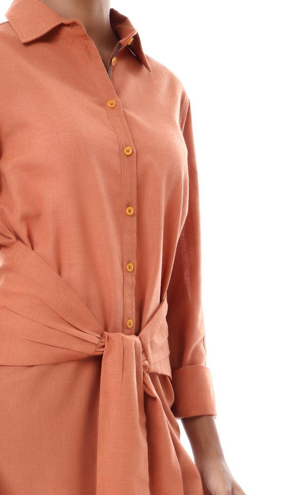 56549 Distressed Trim Full Sleeves Long Shirt - Burnt Orange - Ravin 