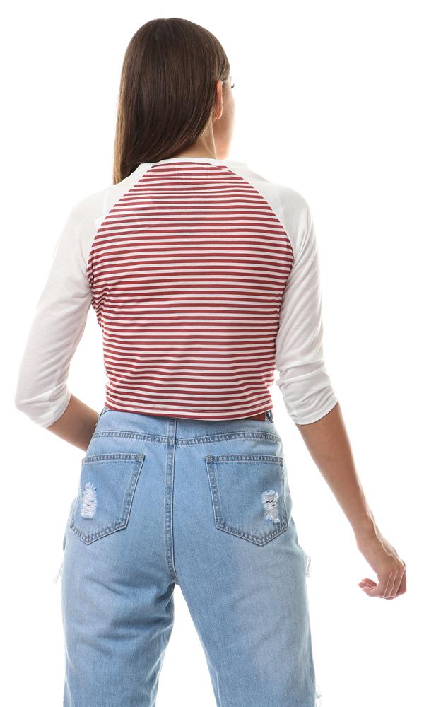 56560 Reversible Front Twist Striped Cropped Top - Brick Red & White - Ravin 