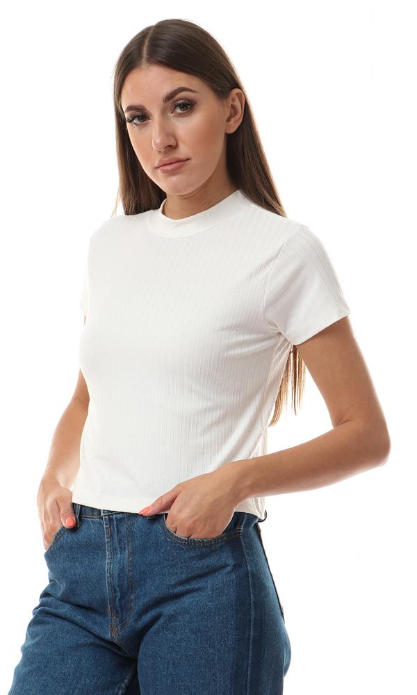 56579 Funnel Neck Cropped Off White Top - Ravin 