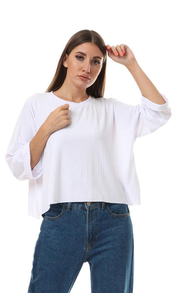 56585 Drop Shoulder Loose Fit Cropped Top - White - Ravin 