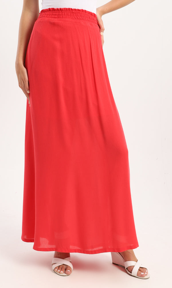 56620 Elastic Waist Slip On Fluffy Maxi Skirt - Red - Ravin 