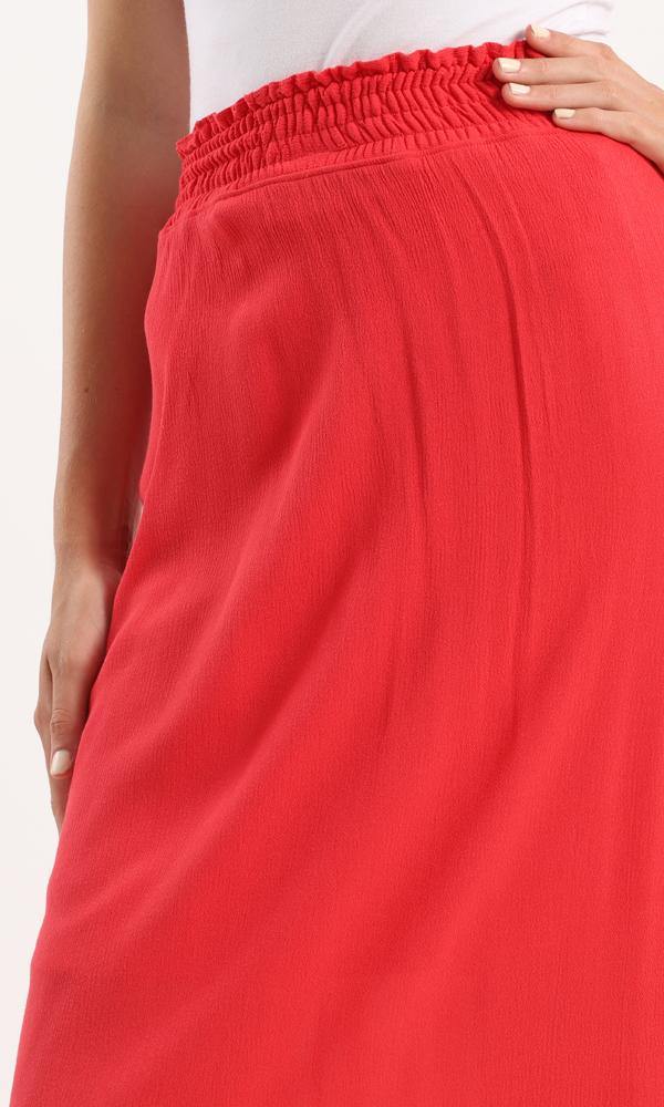 56620 Elastic Waist Slip On Fluffy Maxi Skirt - Red - Ravin 