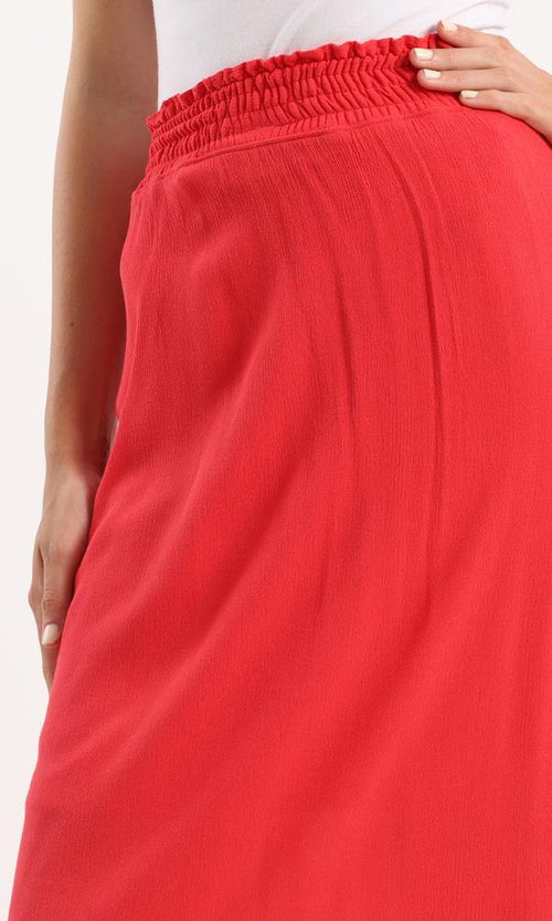 56620 Elastic Waist Slip On Fluffy Maxi Skirt - Red - Ravin 